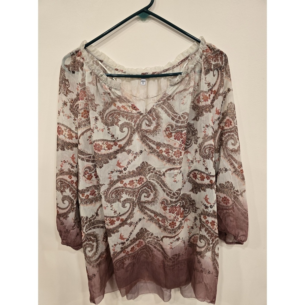 Sonoma Boho Paisley Blouse 1X Sheer Cottagecore Peasant‎ Top Romantic Flowy